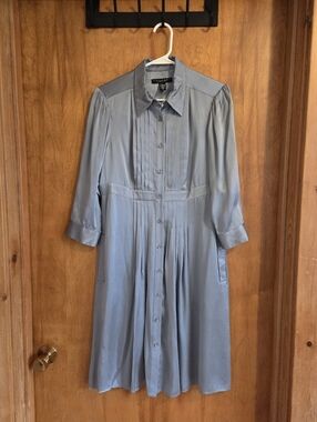 Laundry By Shelli Segal 100% Silk Button-Front Pleated Blue Shirt Dress Women 8